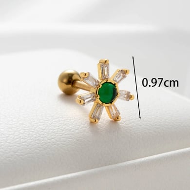 1 Piece Simple Series  Flower Titanium Steel Gold Color Zircon Women's Stud Earrings h5 